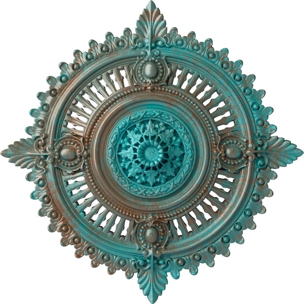 Ekena Millwork Haylynn Ceiling Medallion (Canopies up to 1 1/4"), 29 1/8"OD x 1 1/4"ID x 4"P, Copper Green Patina CM29HYCGS - main